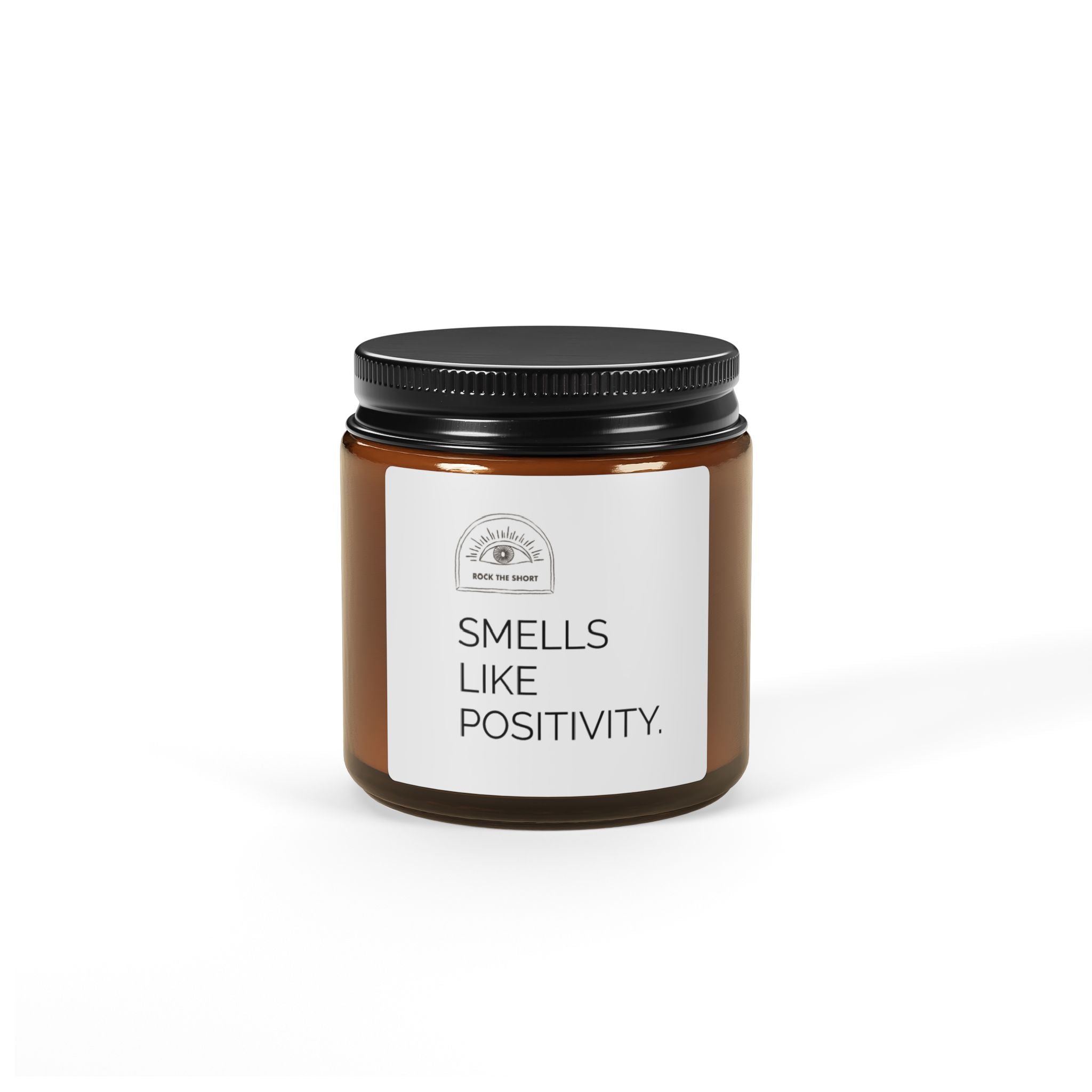 SMELLS LIKE POSITIVITY. Scented Soy Candle (Multi-Size, Amber Jar)