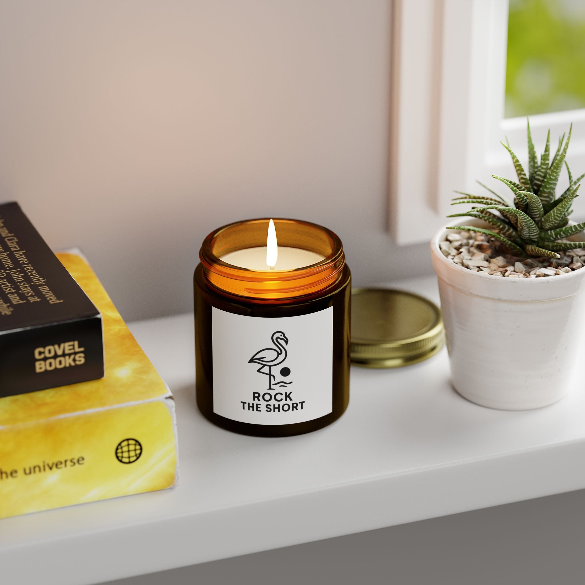 Rock the Short Coconut Apricot Scented Candle - 4oz & 9oz - Relaxing Aromatherapy Gift - Flamingo Edition