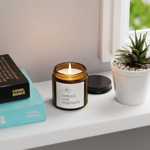 SMELLS LIKE POSITIVITY. Scented Soy Candle (Multi-Size, Amber Jar)