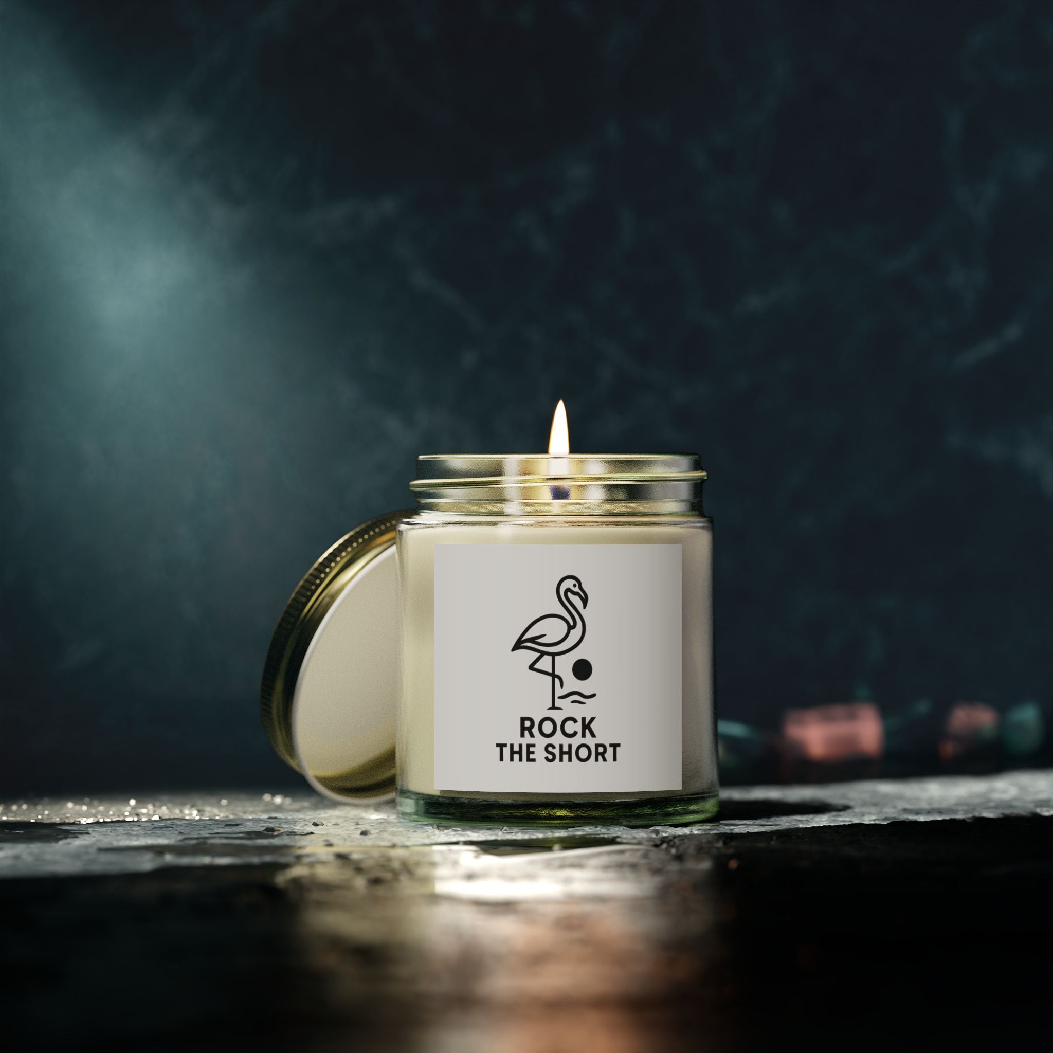 Rock the Short Coconut Apricot Scented Candle - 4oz & 9oz - Relaxing Aromatherapy Gift - Flamingo Edition