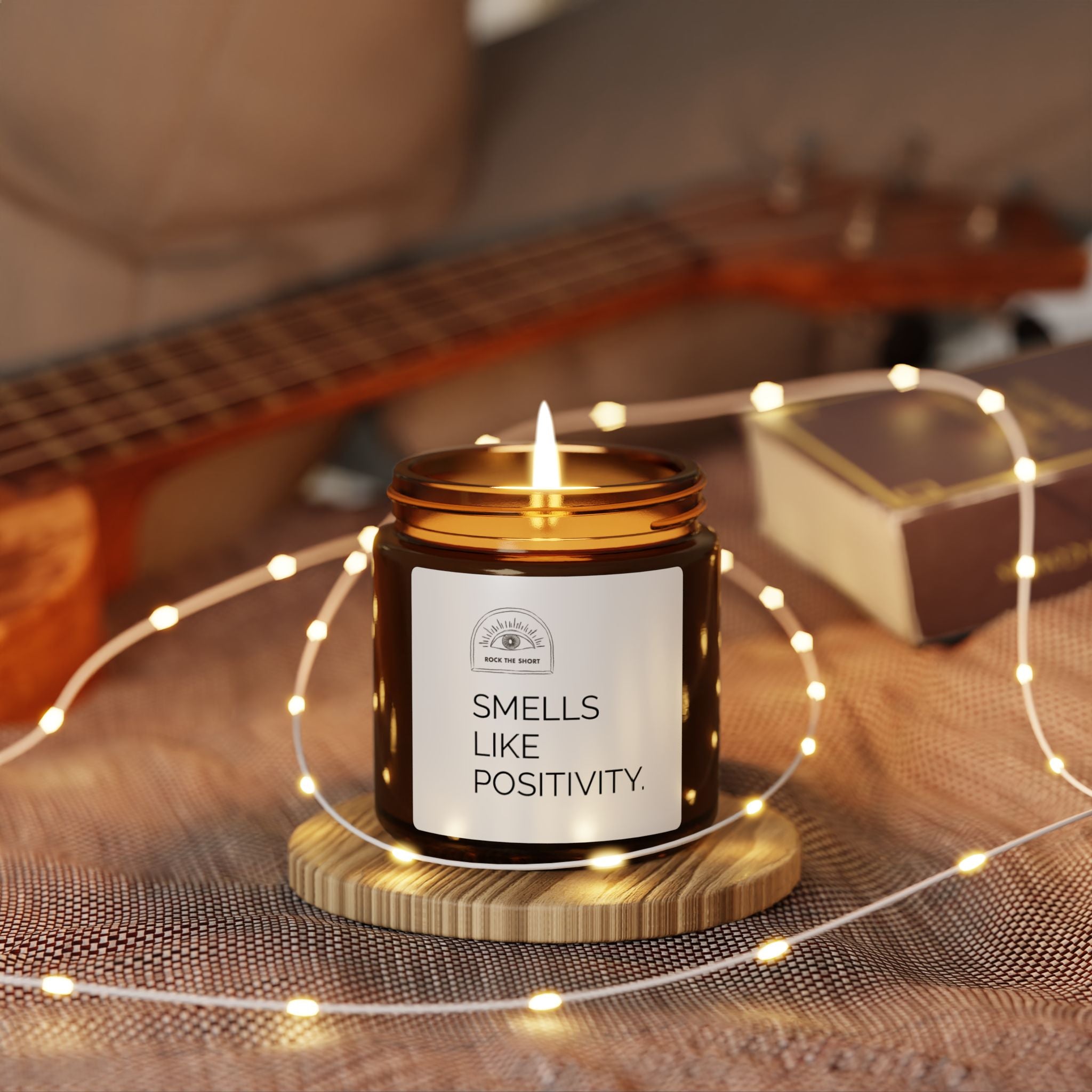 SMELLS LIKE POSITIVITY. Scented Soy Candle (Multi-Size, Amber Jar)