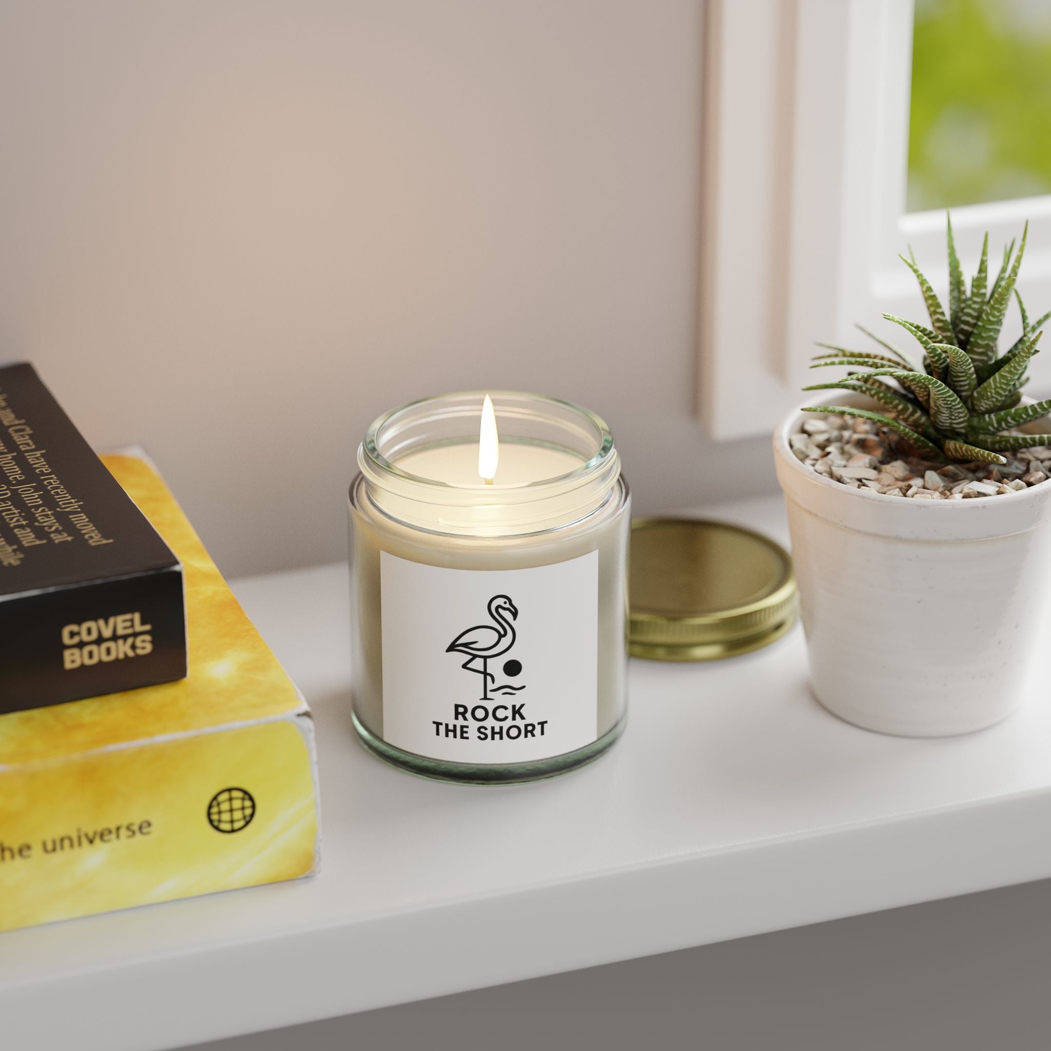 Rock the Short Coconut Apricot Scented Candle - 4oz & 9oz - Relaxing Aromatherapy Gift - Flamingo Edition